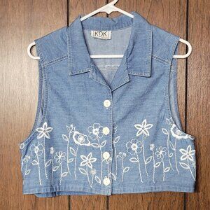 Women's Vintage Denim Vest – Cottagecore Sleeveless Button-Up, 100% Cotton, USA